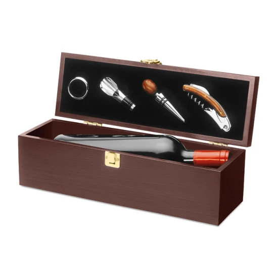 Wijn geschenkdoos | Incl. 4 accessoires | Donker hout | hout