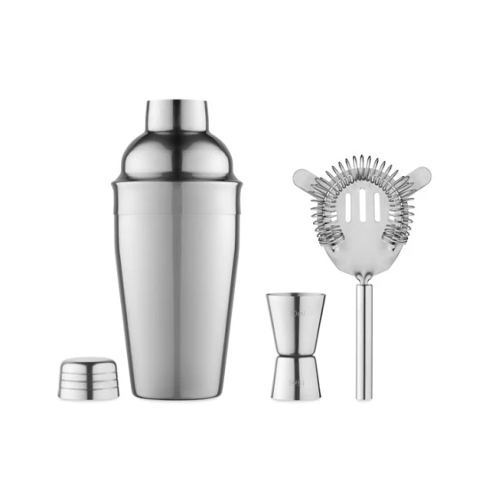 Cocktailset | Roestvrij staal | 500 ml | Shaker, maatbeker en zeef | glanzend zilver
