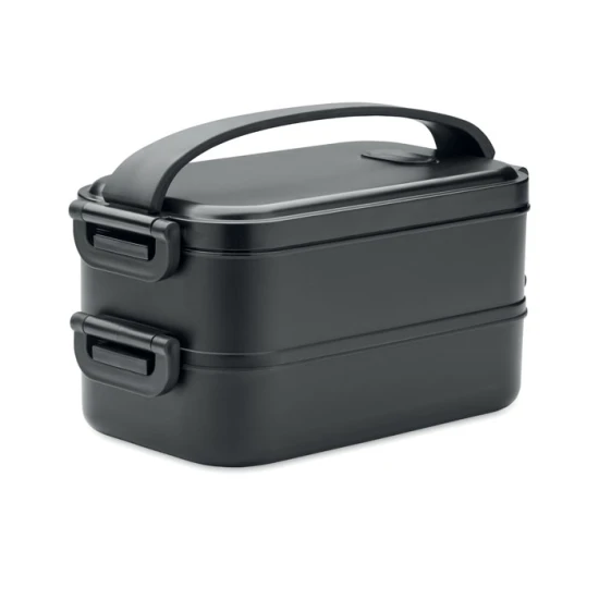 Lunchbox met compartimenten | Gerecycleerd PP | 800ml (2x) | zwart