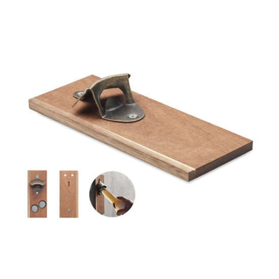 Flesopener voor aan de muur | Acaciahout & ijzer | 20x7.5x3cm | Met krachtige magneet | hout