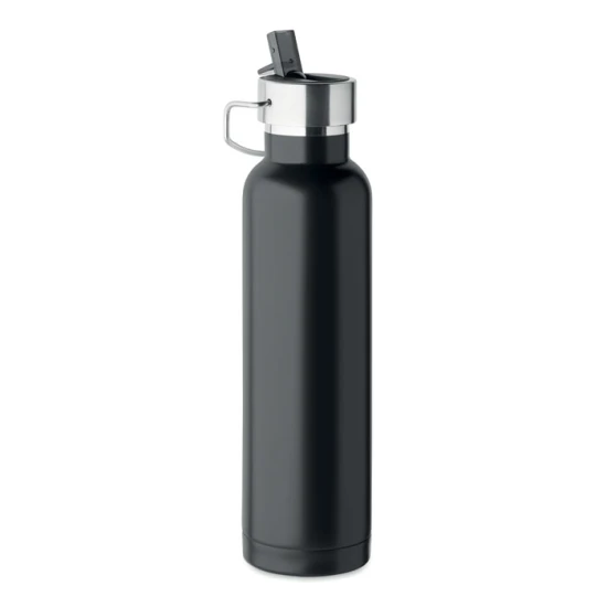 Thermosfles | Gerecycled roestvrij staal | 660 ml | Ingebouwd rietje en handvat | Duurzaam | Black
