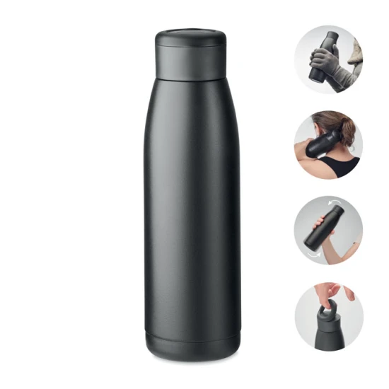 Thermos bottle | Recycled stainless steel & silicone | 400ml | Shake-activated thermal bottle | Black