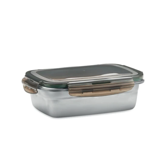 Lunch box | Recycled stainless steel | 850ml | 4 side clasp closure | Sustainable | Transparent Grey