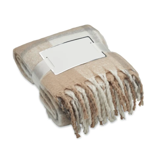 Blanket | rPET | Mohair feel | Hand-rolled fringes | With printable card | Beige