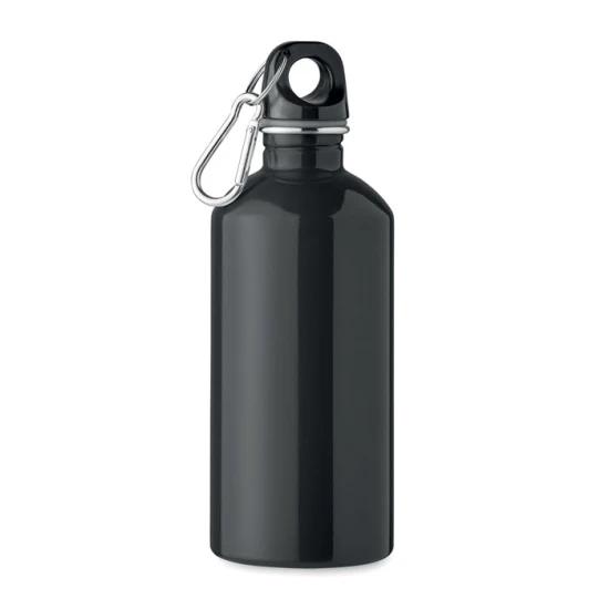 Water bottle | Recycled stainless steel | 500 ml | With carabiner | black