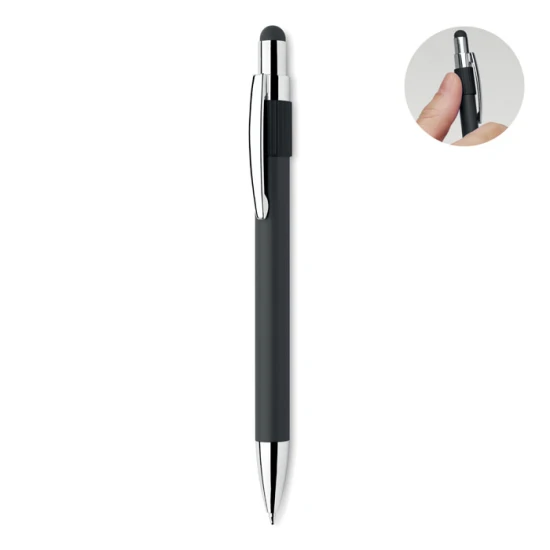 Balpen | Gerecycled aluminium | Met stylus | Blauwe inkt | Duurzaam | zwart