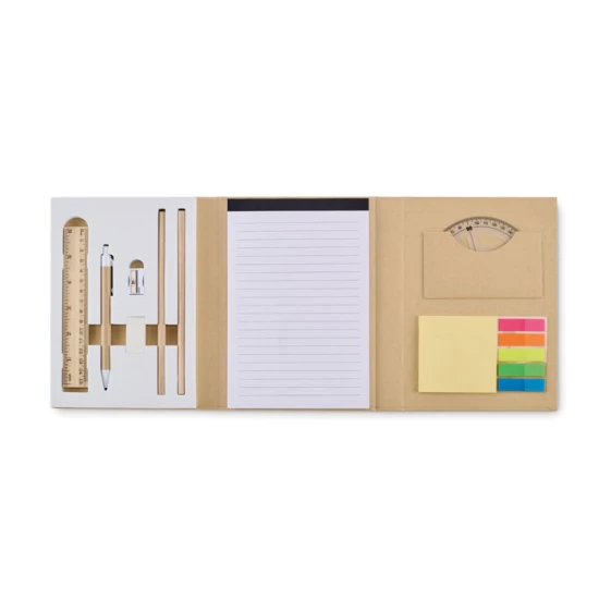 Schrijfset Met Notitieblok | Gerecycled karton & papier | Incl. 7 accessoires | beige