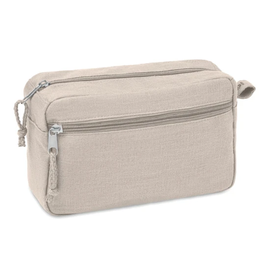 Cosmetica tas | Hennep | 21x8x13cm | Dubbele rits | beige