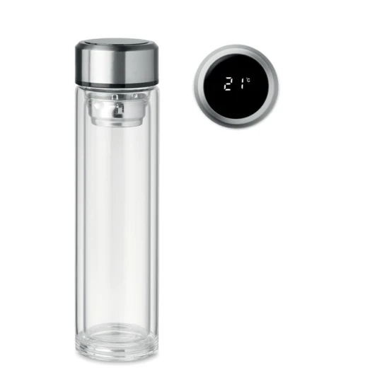 Waterfles met LED-thermometer | Glas | Met theezeefje | 390 ml | transparant