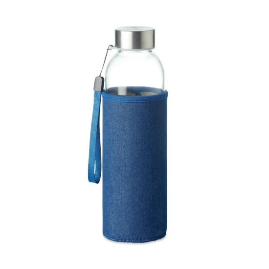 Glazen drinkfles met etui | 500 ml | Gravure 360 | blauw