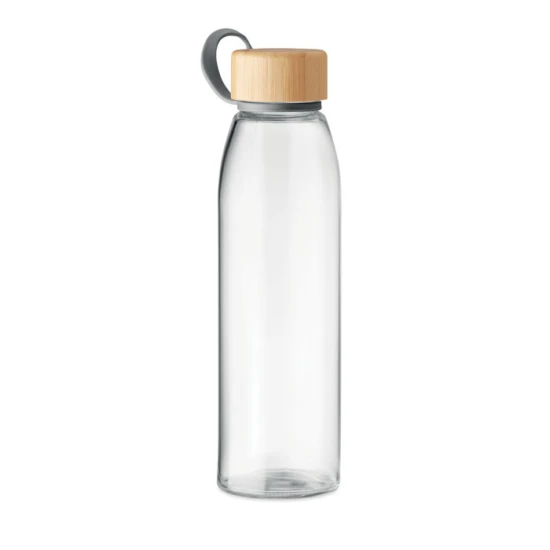 Waterfles | Glas | 500 ml | Met bamboedop en TPU-houder | transparant