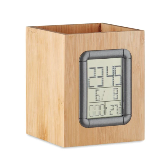 Penholder & LCD Clock | Bamboo | Eco | wood