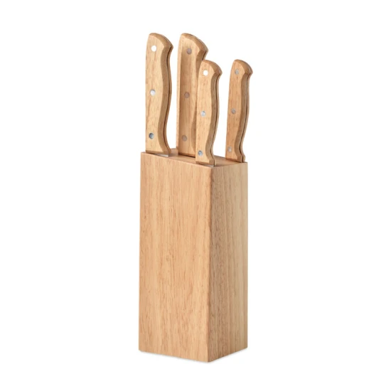 Knife set | Stainless steel & wood | 5 pcs | Incl. holder | wood