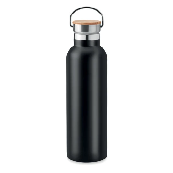 Thermos bottle | Stainless steel & bamboo lid | 750ml | Incl. carry handle | black