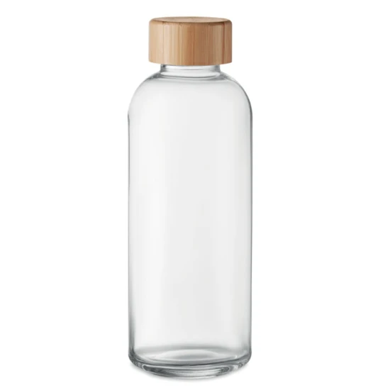 Waterfles | Glas | 650 ml | Bamboe dop | transparant