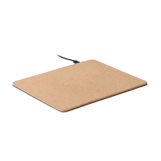 Cork mouse pad with wireless charger | With foldable phone holder | Size 23cm x20cm | beige