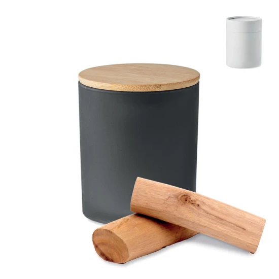 Fraganced candle | Frosted glass jar with bamboo lid | Plant based wax | 120g | black