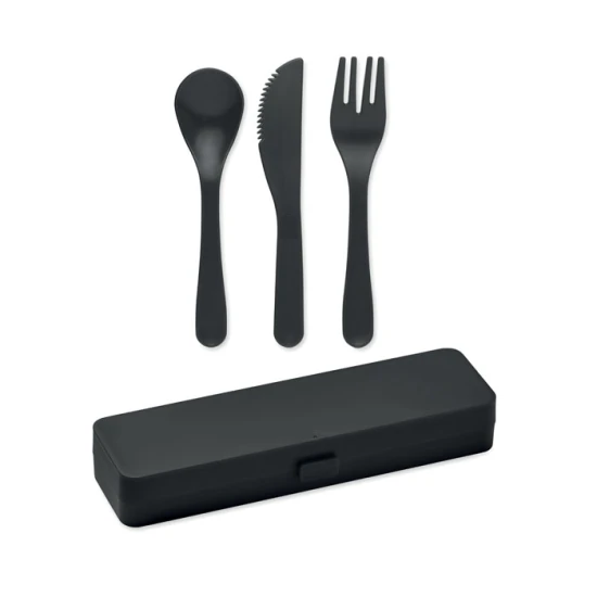 Cutlery set | PP | Incl. case | Re-usable | black