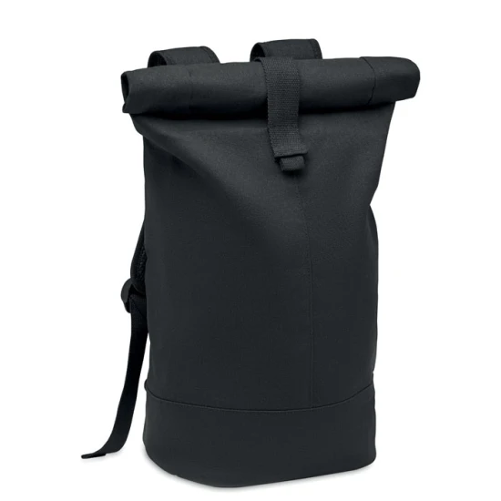 Rolltop backpack | Canvas 340g/m² & rPET | Padded back reinforcement | black