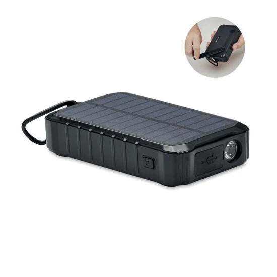 Solar Dynamo Lader | ABS | 8000 Mah | Incl. 1 LED lampje en 100 lumen | zwart