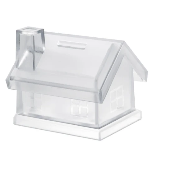 House shaped coin bank | Plastic |  10X8,5X9 cm | transparent