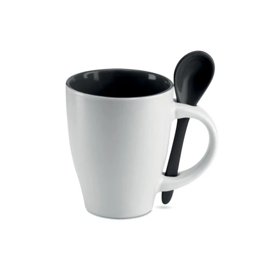 Mug | Ceramic | 250ml | With spoon | Bicoloured | black