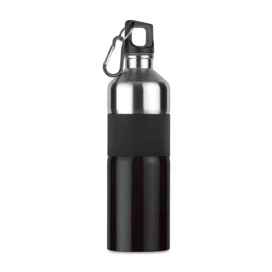 Stainless steel bottle | 750 ml | Single walled | With rubber grip and carabiner hook | black