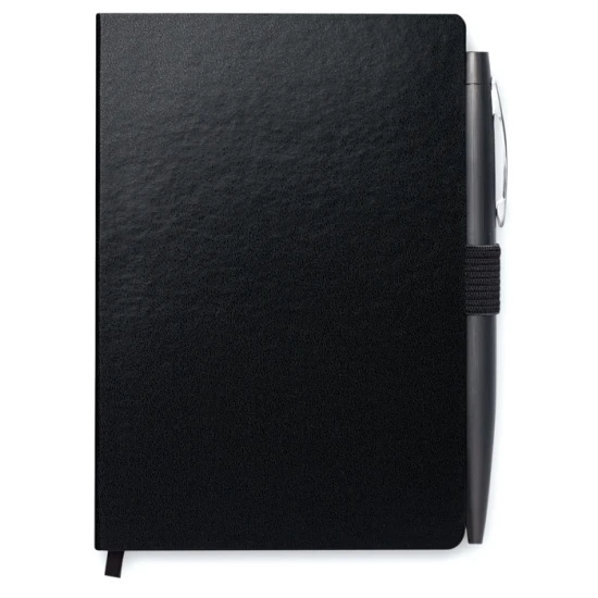Cuaderno A6 | 144 páginas rayadas | Incl. bolígrafo | Cubierta de cartón | Negro