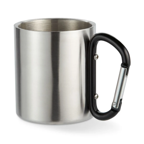 Thermos cup | Stainless steel | Carabiner handle | 220 ml | black