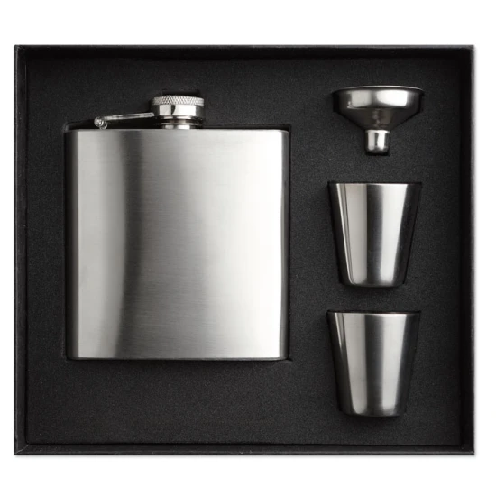 Hip flask set | Stainless steel | 175ml | 4 pcs | matt silver