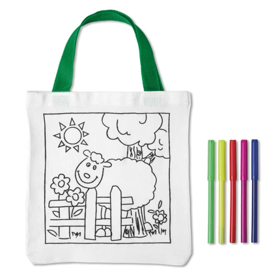 Tote bag | Katoen 200 g/m² | Inclusief 5 kleurstiften | Standaard bedrukking | Full colour bedrukking op de achterkant | wit