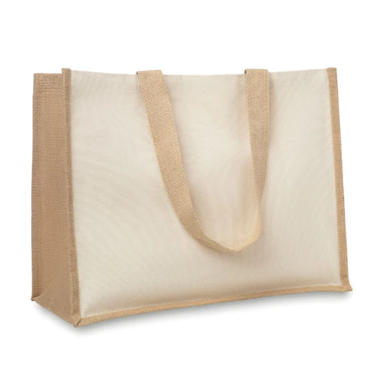 Boodschappentas | Jute, katoenband & canvas | 42x19x33cm | Lange hengsels | beige