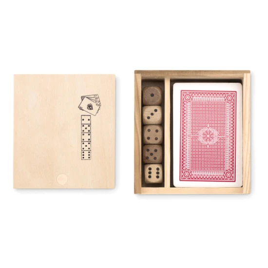Playing set | Wooden box | 54 cards and 5 dice | Practical | wood