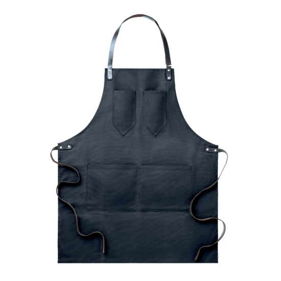 Apron | Waxed canvas with Leather details | 3 pockets | black