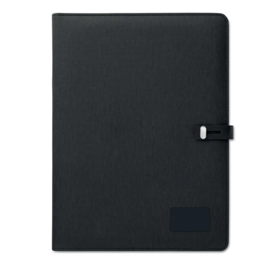 A4 Portfolio | Linen-PU | 20 lined sheets notepad | 4000 mAh power bank | Card & pen holder | black