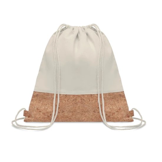 Drawstring bag | 160g/m2 twill cotton | Cork details | beige