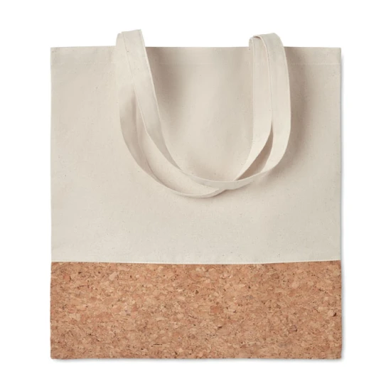 Tote bag | 160g/m2 | Coton sergé | Détails en liège | Poignées longues | beige
