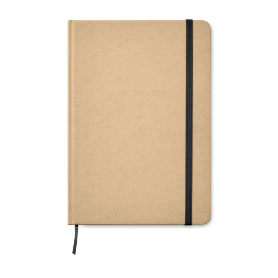 A5 notebook | Recycled carton & paper | 160 lined pages | Coloured elastic | black