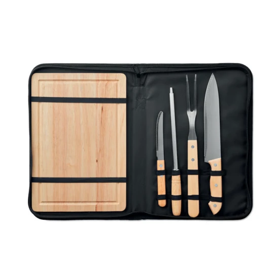 BBQ accessoires | Hout en roestvrij staal | 4 stuks | zwart