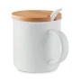 Mug en porcelaine avec cuillère | 380 ml | Couvercle en bambou
