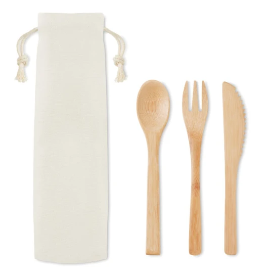 Re-usable cutlery set | Bamboo | Knife, fork and spoon | beige