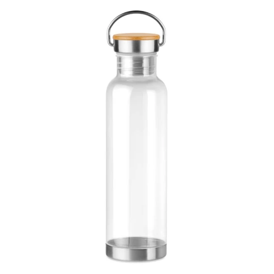 Water bottle | Tritan | 800ml |  | Stainless steel bottom | Lid with bamboo detail | transparent
