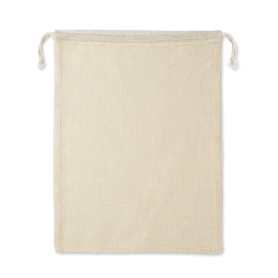 Voedselzak | Katoen 140 g/m² & mesh katoen | 30x40cm | Sluiting met trekkoord | beige