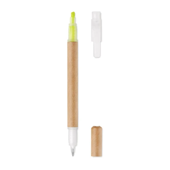 2-in-1 ballpoint pen | Recycled carton | Incl. highlighter | yellow