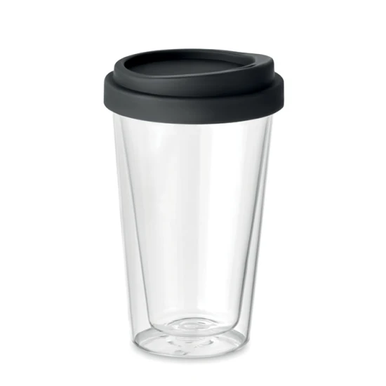 Koffie to go beker | Siliconen deksel | 350 ml | Borosilicaatglas | zwart