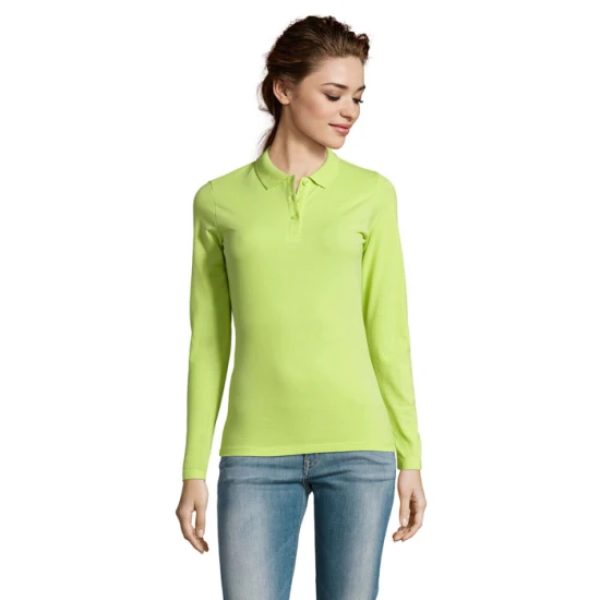 SOL's polo à manches longues | Coton peigné 180g/m² | Pour femmes | Col en côte | Apple Green