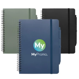 A5 notebook with pen | Ocean bound recycled plastic | 80 cream coloured lined sheets | Hardcover | Pen loop | Elastic closure