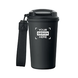 Vaso térmico | Acero inoxidable reciclado | 400 ml | Revestimiento cerámico | Tapa transparente | Correa de RPET
