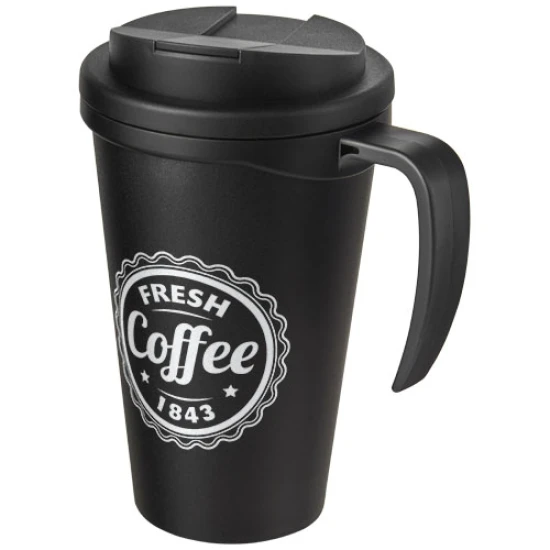 Double walled insulated mug | Plastic | 350ml | With handle | Made in the UK | shiny black;solid black