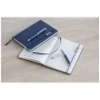 Gift set | Recycled brass & recycled leather-like plastic | A5 notebook | Rollerball pen with blue ink | Sustainable